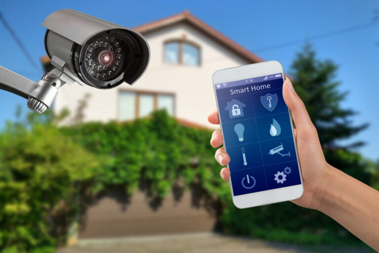 Home security camera outside a house